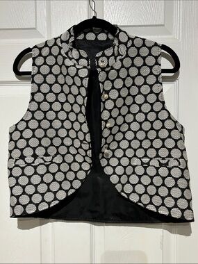 Womens Black & White Polka Dot Cropped Vest